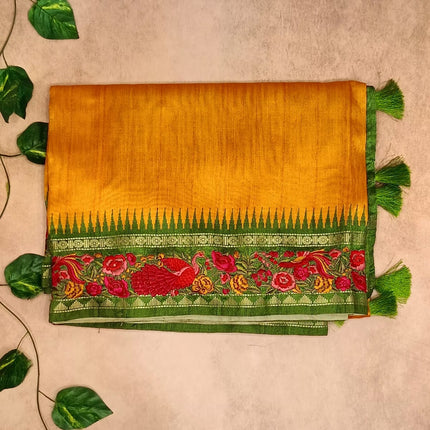 Tussar Fancy Embroidery Border Saree – Elegant Festive Collection