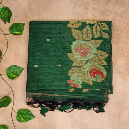 Pure Linen Saree – Elegant Floral Weave Collection