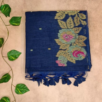 Pure Linen Saree – Elegant Floral Weave Collection