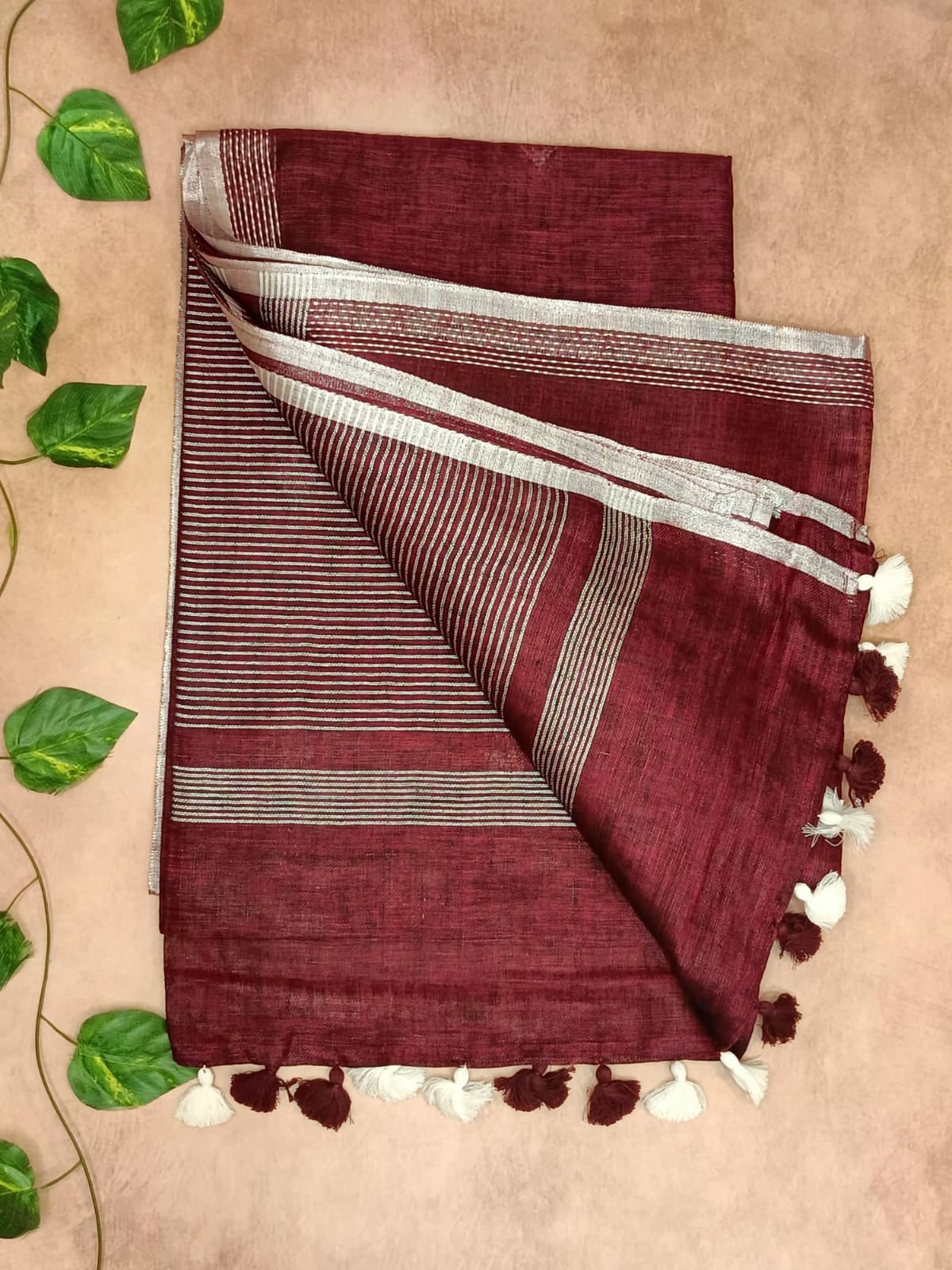 Pure Linen Saree – Minimal Diamond Weave Collection