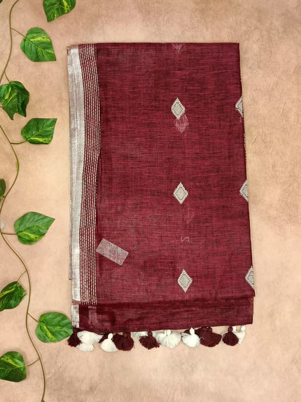 Pure Linen Saree – Minimal Diamond Weave Collection