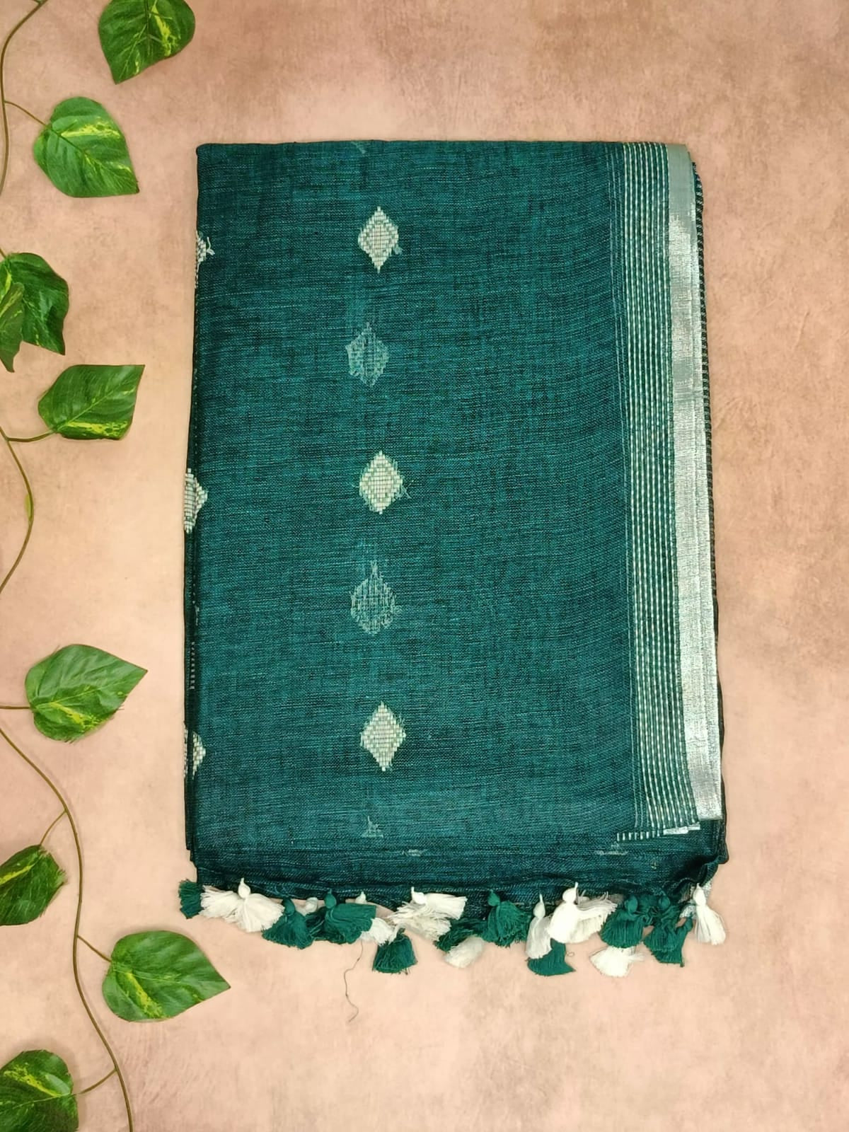 Pure Linen Saree – Minimal Diamond Weave Collection
