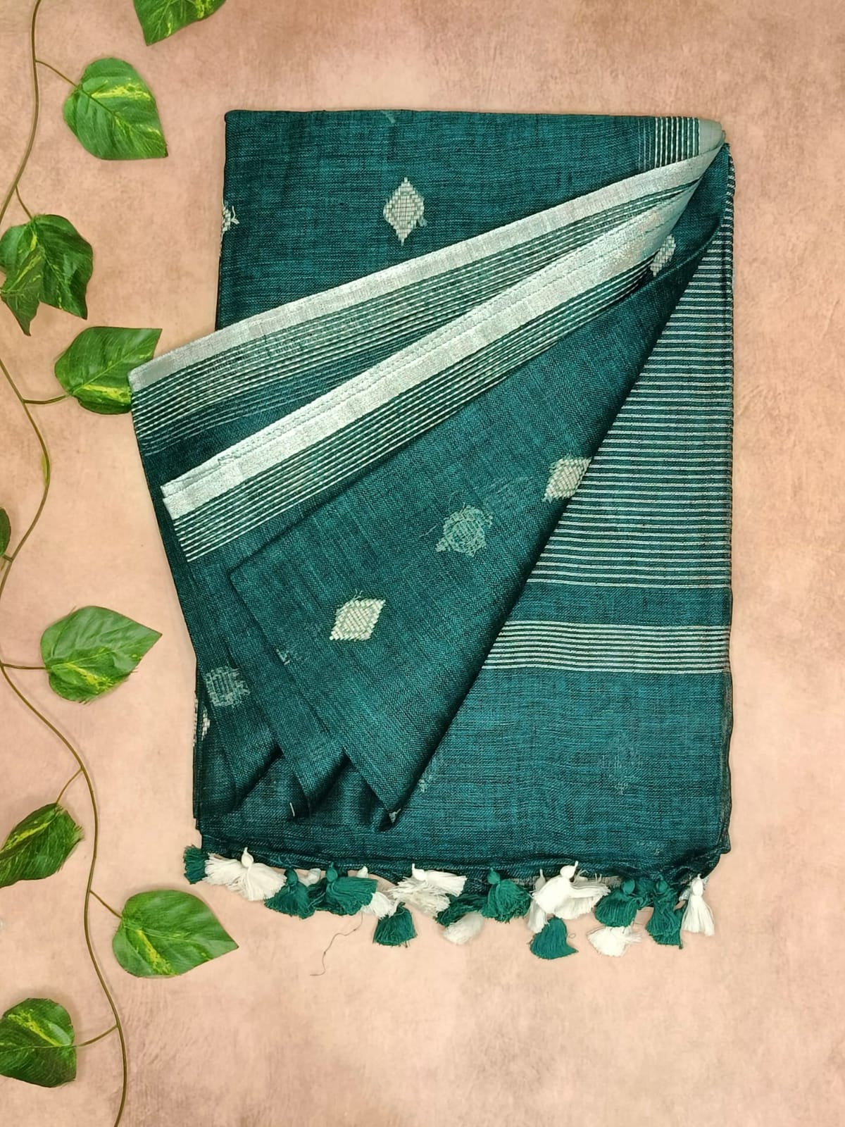 Pure Linen Saree – Minimal Diamond Weave Collection