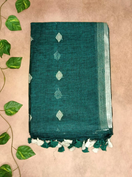 Pure Linen Saree – Minimal Diamond Weave Collection