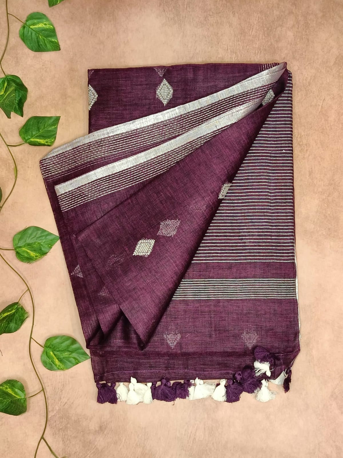 Pure Linen Saree – Minimal Diamond Weave Collection