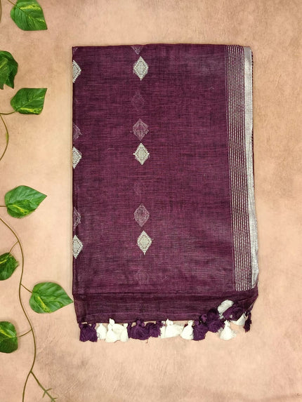 Pure Linen Saree – Minimal Diamond Weave Collection