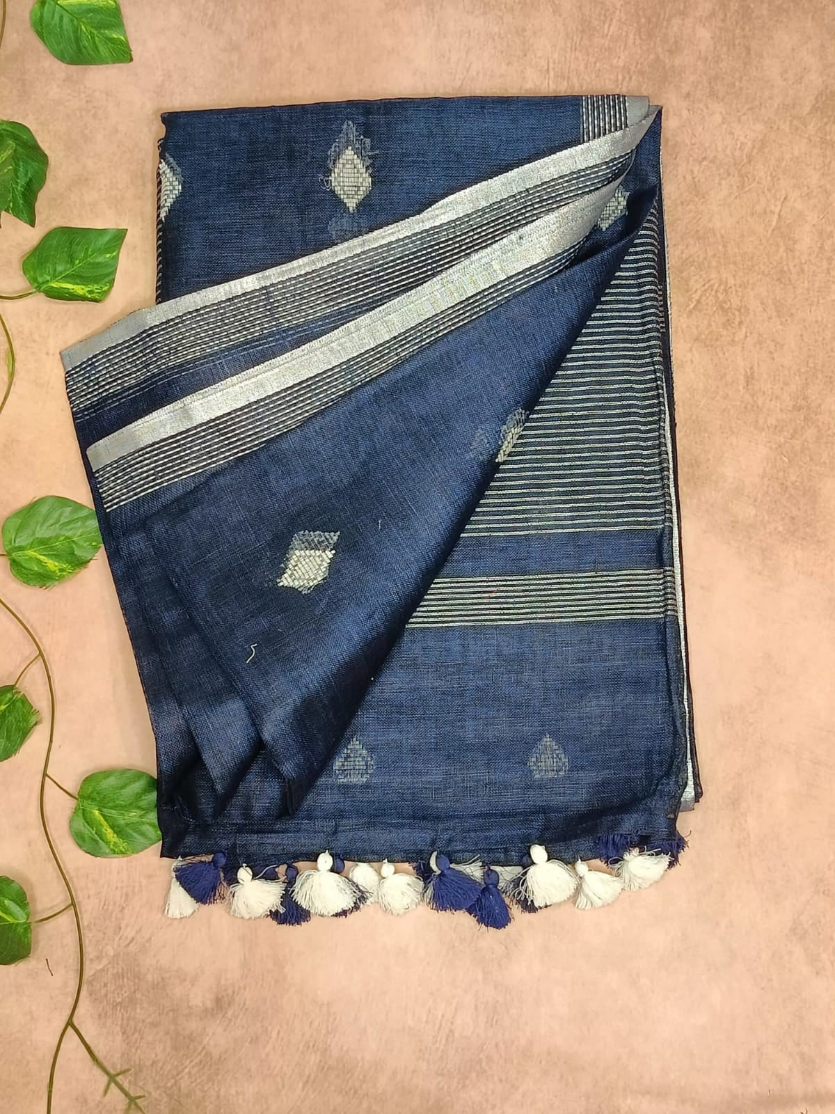 Pure Linen Saree – Minimal Diamond Weave Collection