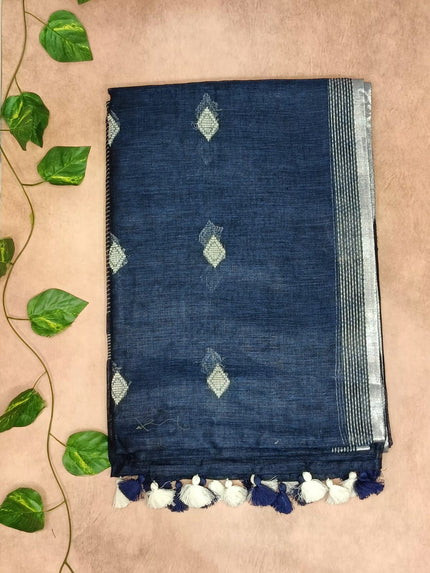Pure Linen Saree – Minimal Diamond Weave Collection