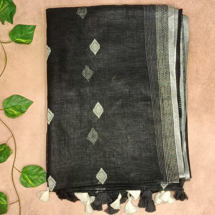 Pure Linen Saree – Minimal Diamond Weave Collection