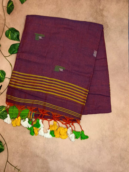 Soft Cotton Saree with Minimal Motifs & Tassels