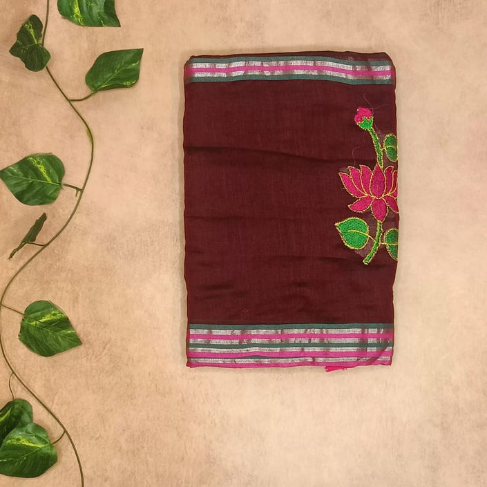 Lotus Mul Cotton Appliqué Work Saree