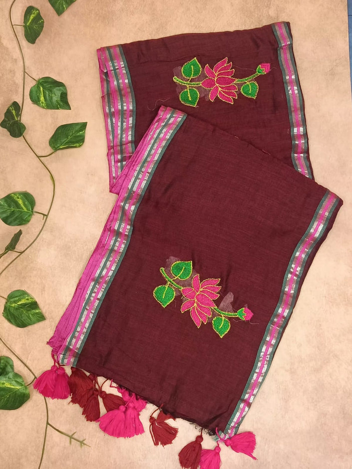 Lotus Mul Cotton Appliqué Work Saree