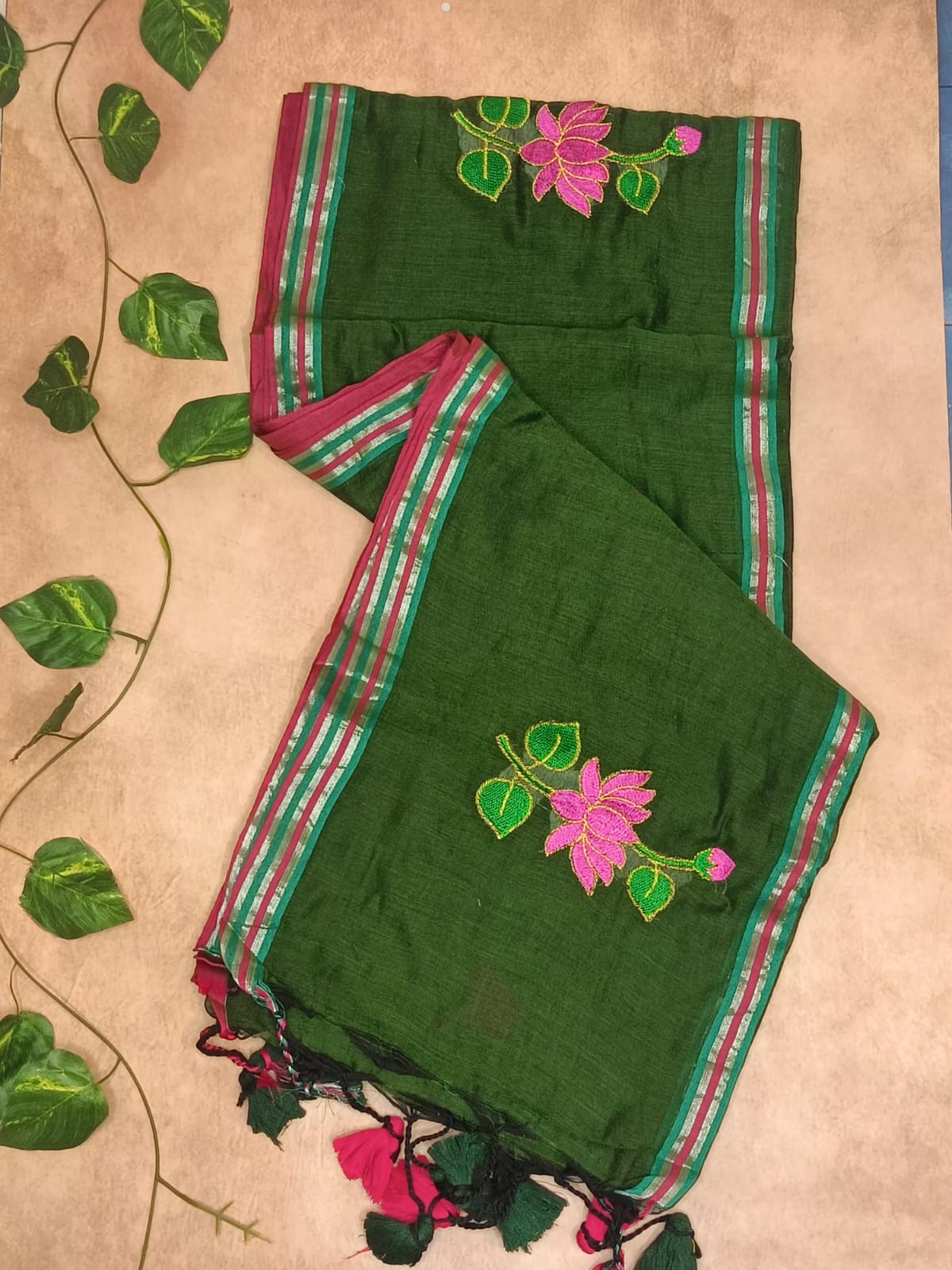 Lotus Mul Cotton Appliqué Work Saree