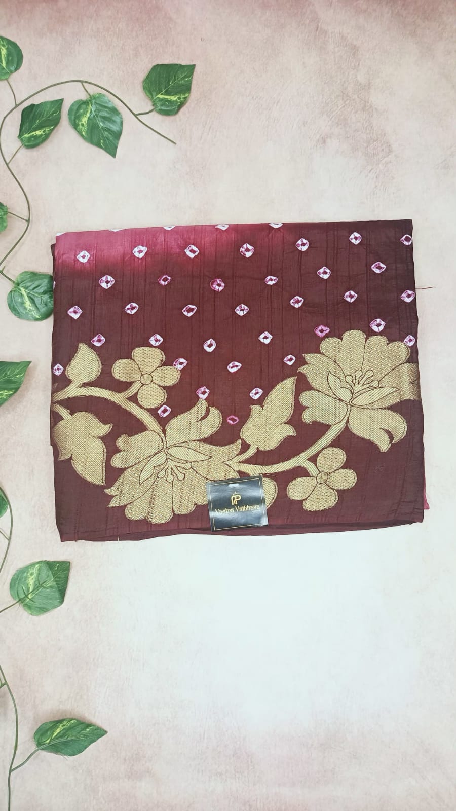 Tussar Silk Bandhani Dye Saree HALF & HALF