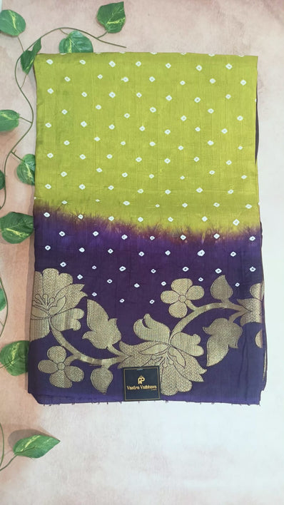 Tussar Silk Bandhani Dye Saree HALF & HALF