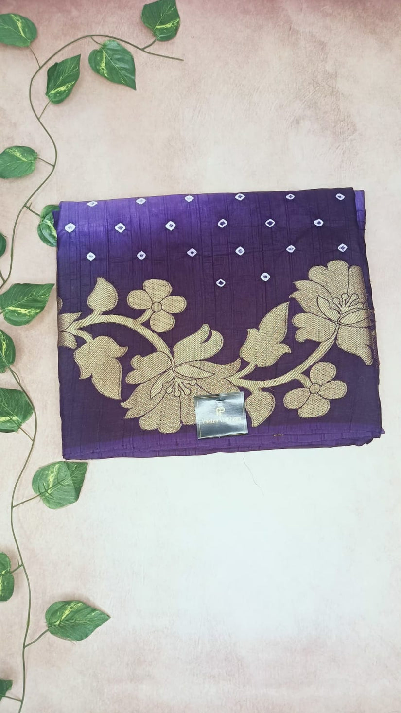 Tussar Silk Bandhani Dye Saree HALF & HALF