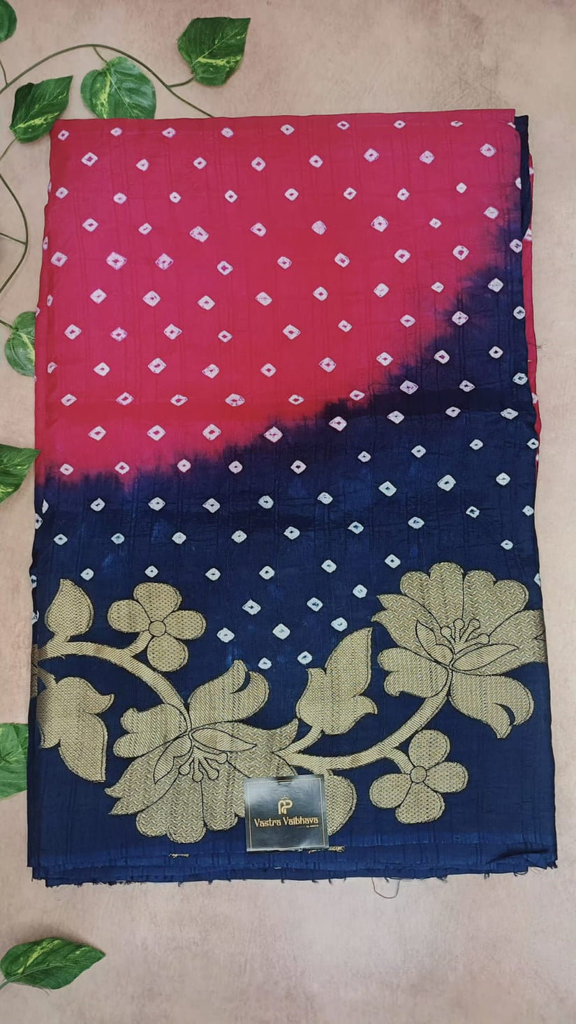 Tussar Silk Bandhani Dye Saree HALF & HALF
