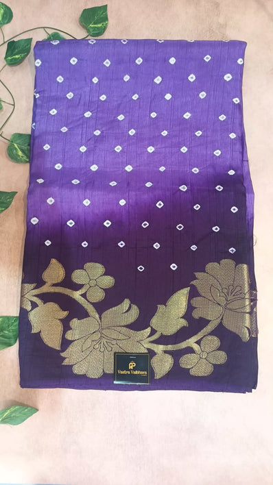 Tussar Silk Bandhani Dye Saree HALF & HALF