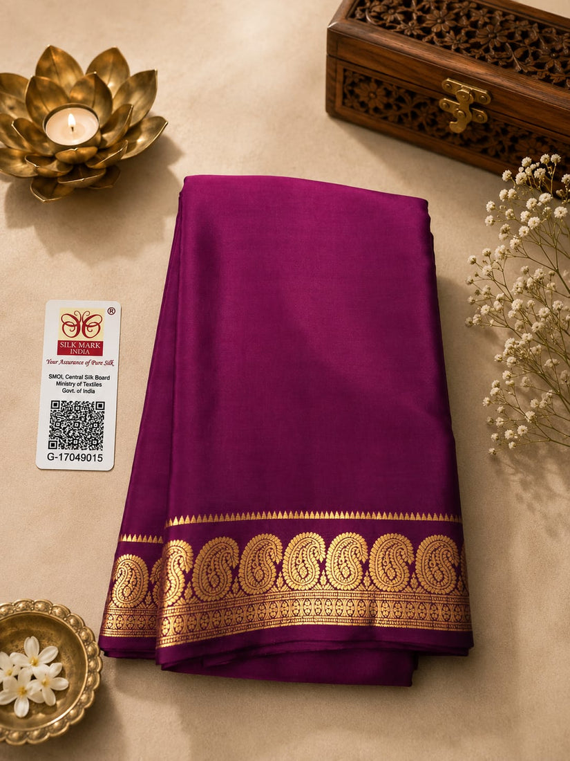 Pure Crepe Mysore Silk Saree – Wine