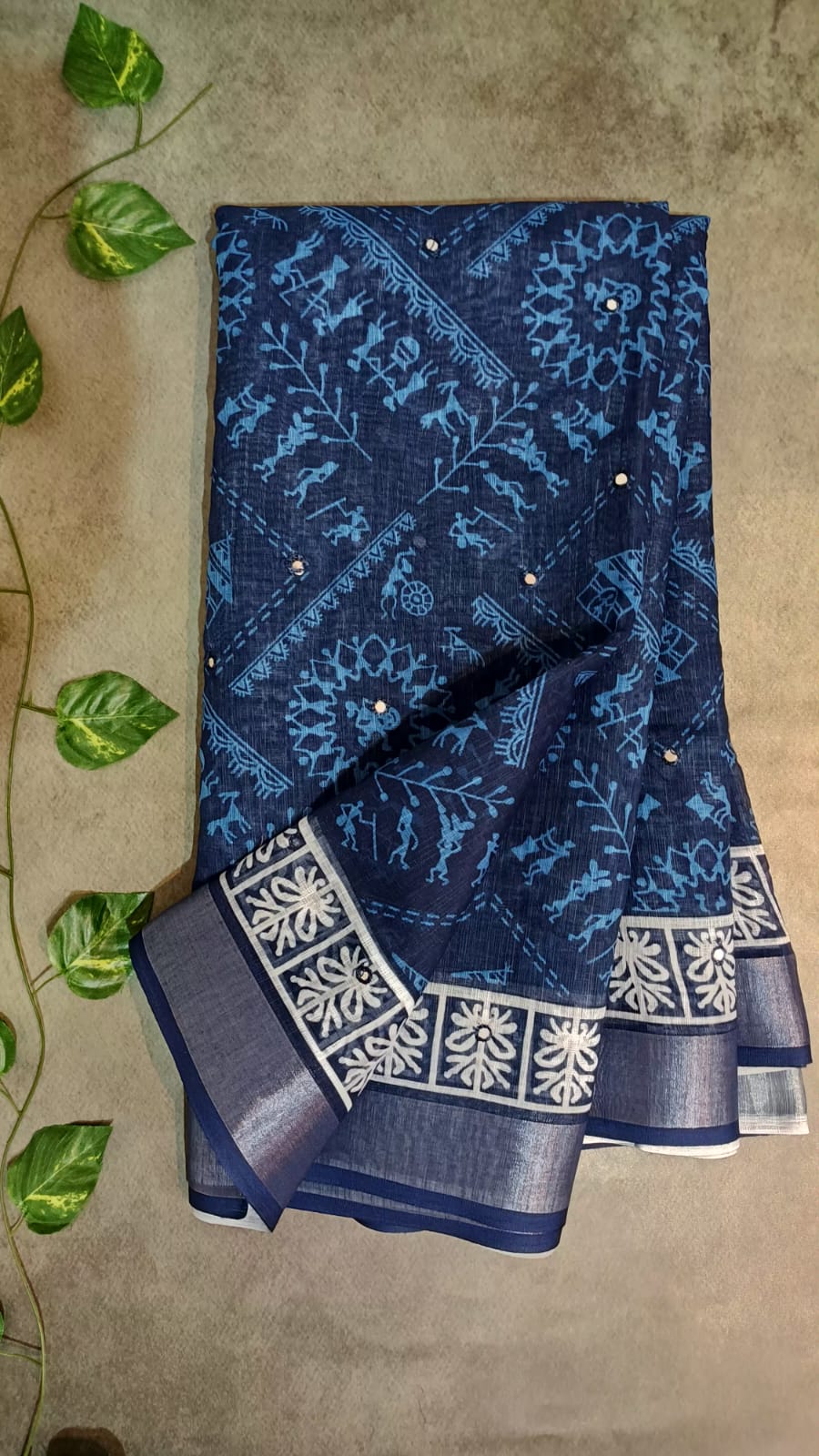 Linen Indigo Printed Saree