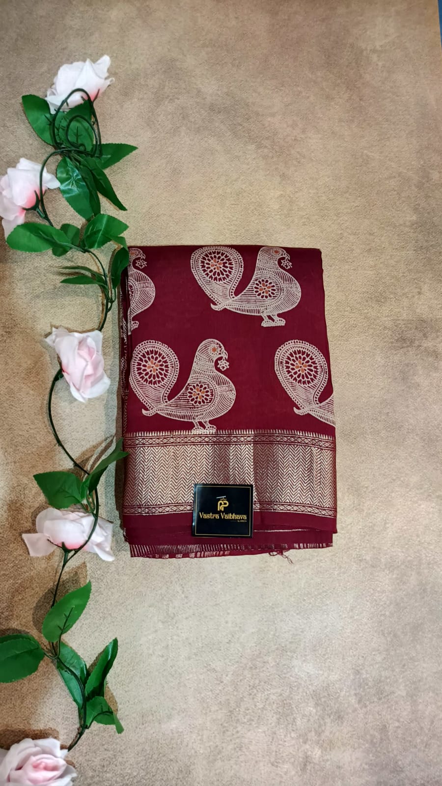 Binny Crepe Silk Saree – Peacock Print