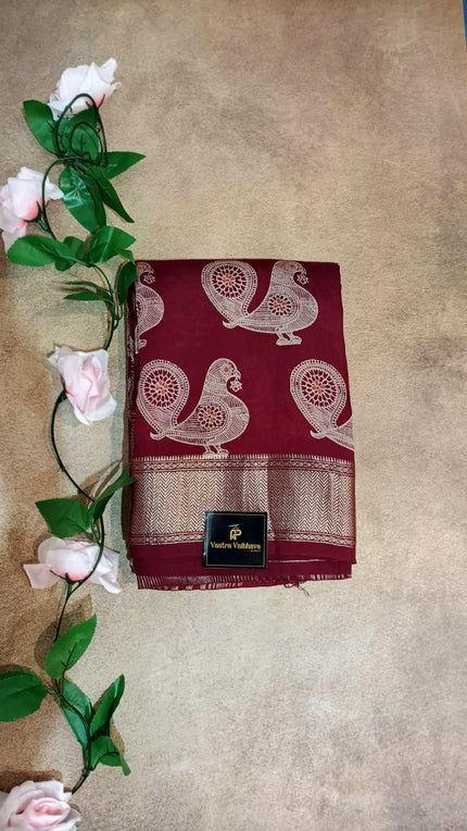 Binny Crepe Silk Saree – Peacock Print