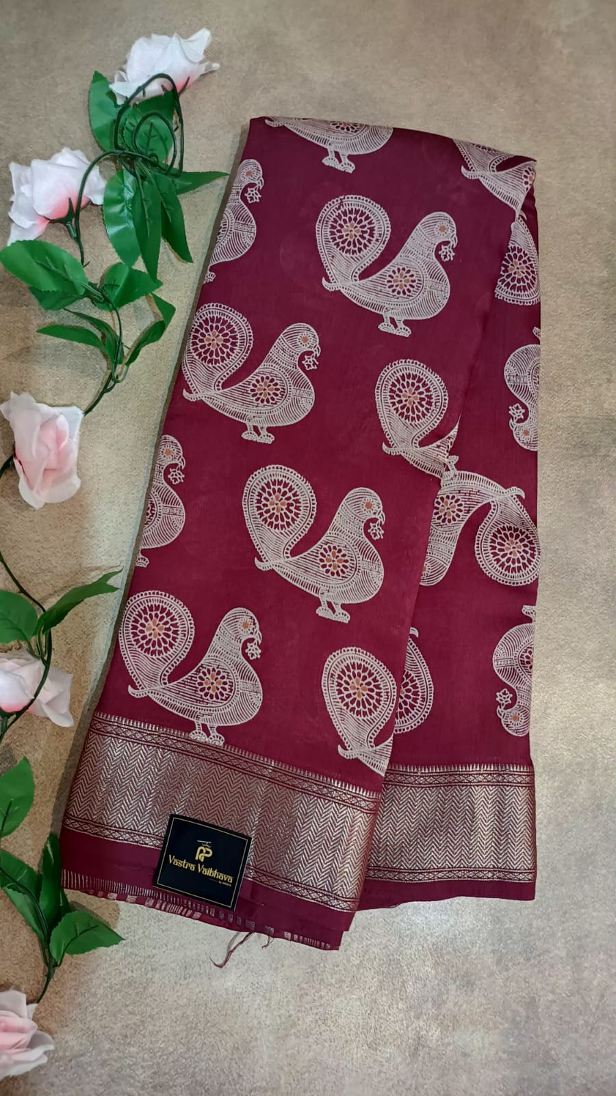 Binny Crepe Silk Saree – Peacock Print