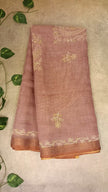 Pure Linen Saree with Elegant Stitch Work
