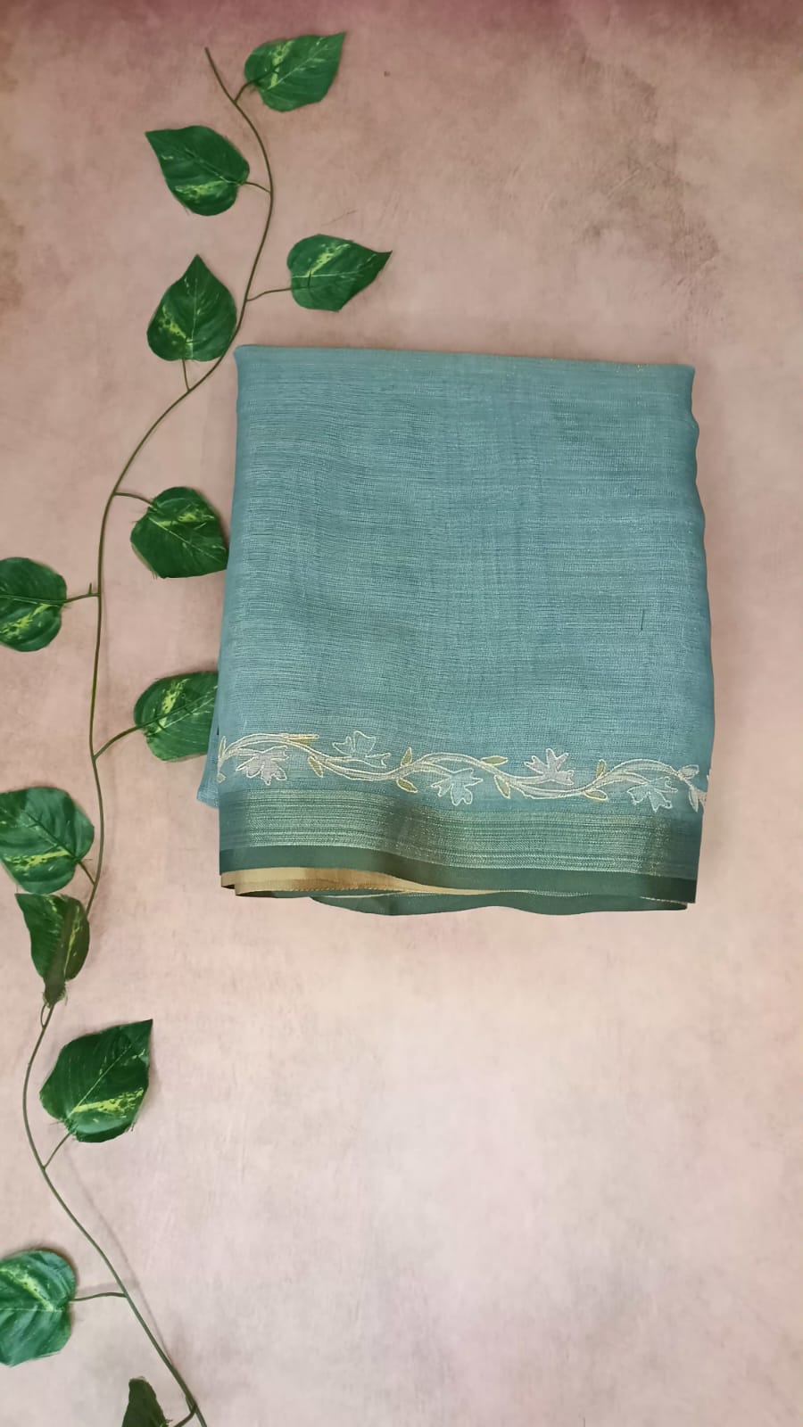 Pure Linen Saree with Elegant Stitch Work