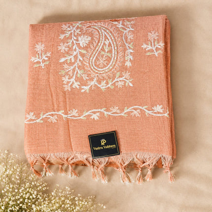Pure Linen Saree with Elegant Stitch Work