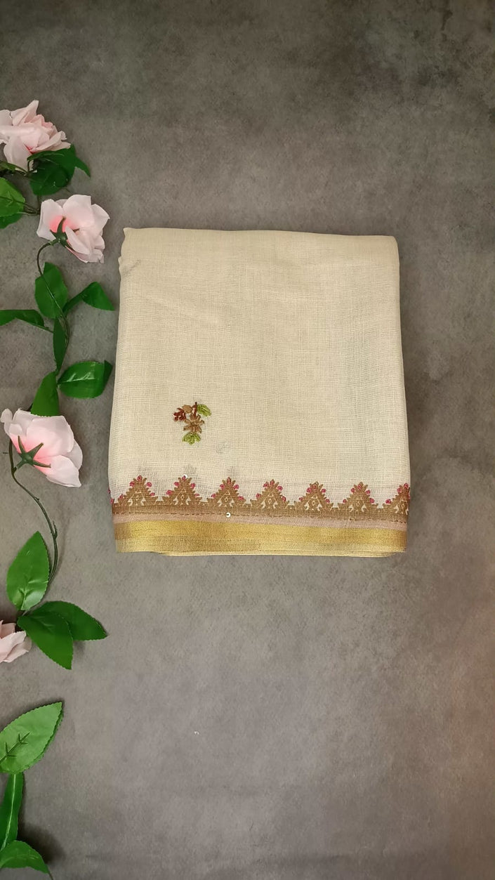 Pure Linen Katha Work Saree