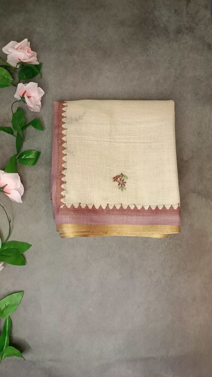 Pure Linen Katha Work Saree