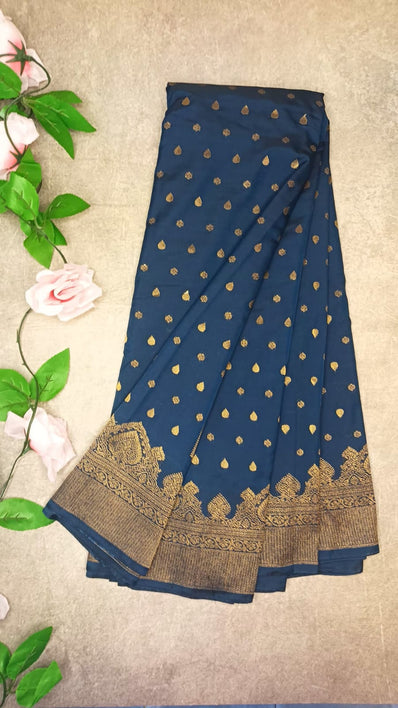 Premium Kanchi Fancy Butta Saree – Peacock Blue