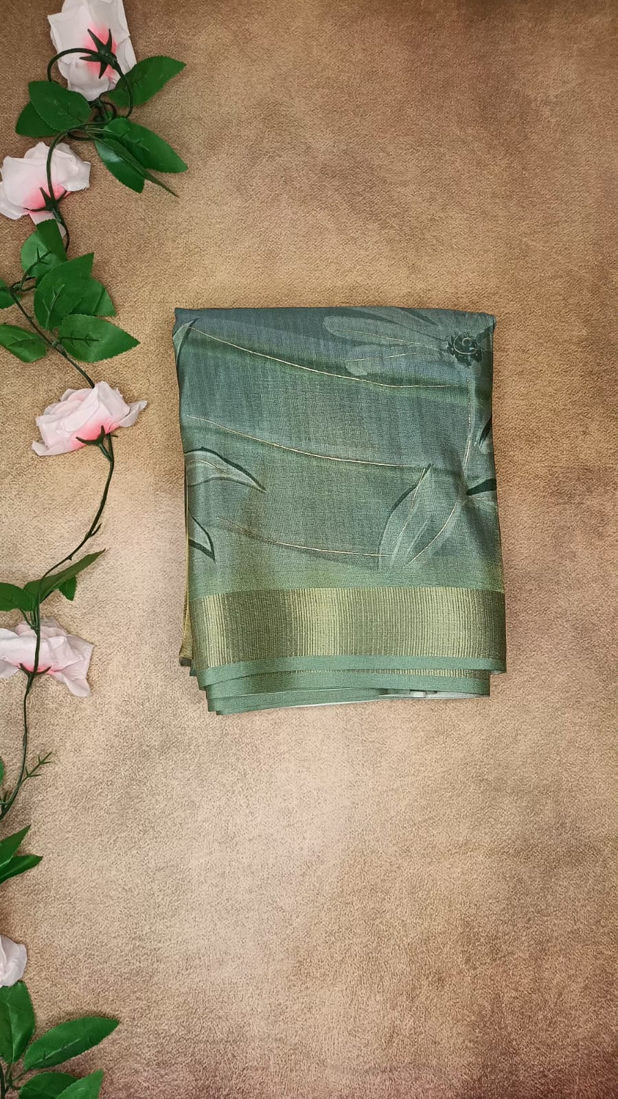 Crushe Tissue Digital Printed Saree - Sea Green