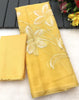 Yellow Organza Saree with White Floral Embroidery