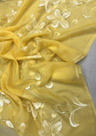 Yellow Organza Saree with White Floral Embroidery