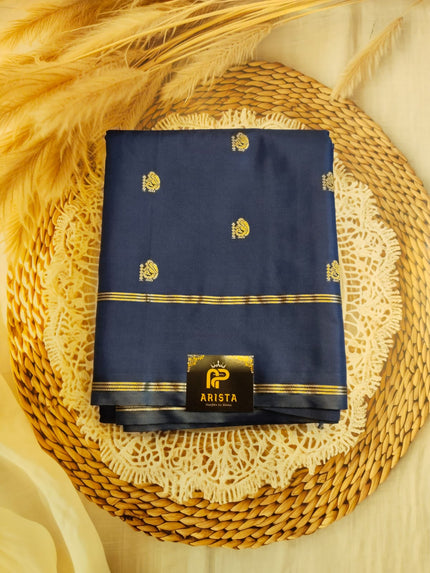 CREPE SILK Ink Blue  & Golden Peacock Motifs Saree