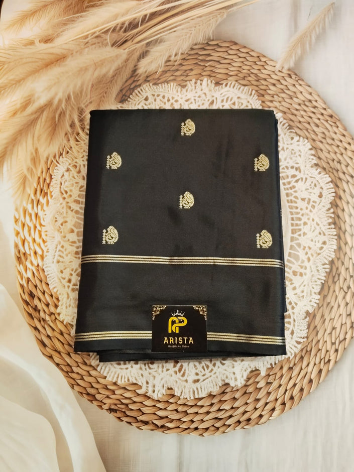 CREPE SILK Black  & Golden Peacock Motifs Saree