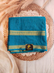 Crepe Silk Ramagreen//blue with Golden Stripes Saree