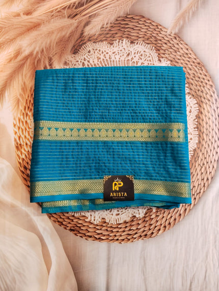 Crepe Silk Ramagreen//blue with Golden Stripes Saree