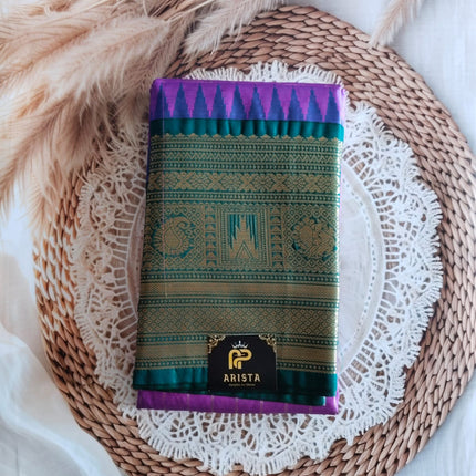Semi Kanchi Temple boarder Purple Saree