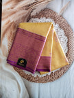 Semi Kanchipuram silk Yellow with Purple Border Saree