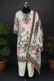 White Crepe Silk Floral Print Suit Set