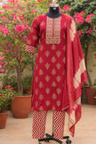 Cotton  Rayon mixed Floral Print Red