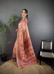 Pashmina Silk Saree with Meenakari Weaving/Peach