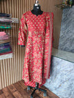 RED FLORAL PRINTED ANARKALI 3PCS SET