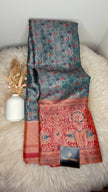 Semi Kanchi Tissue Silk Saree- TEAL BLUE