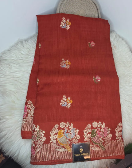 Viscose Desingner Saree-Rust Orange