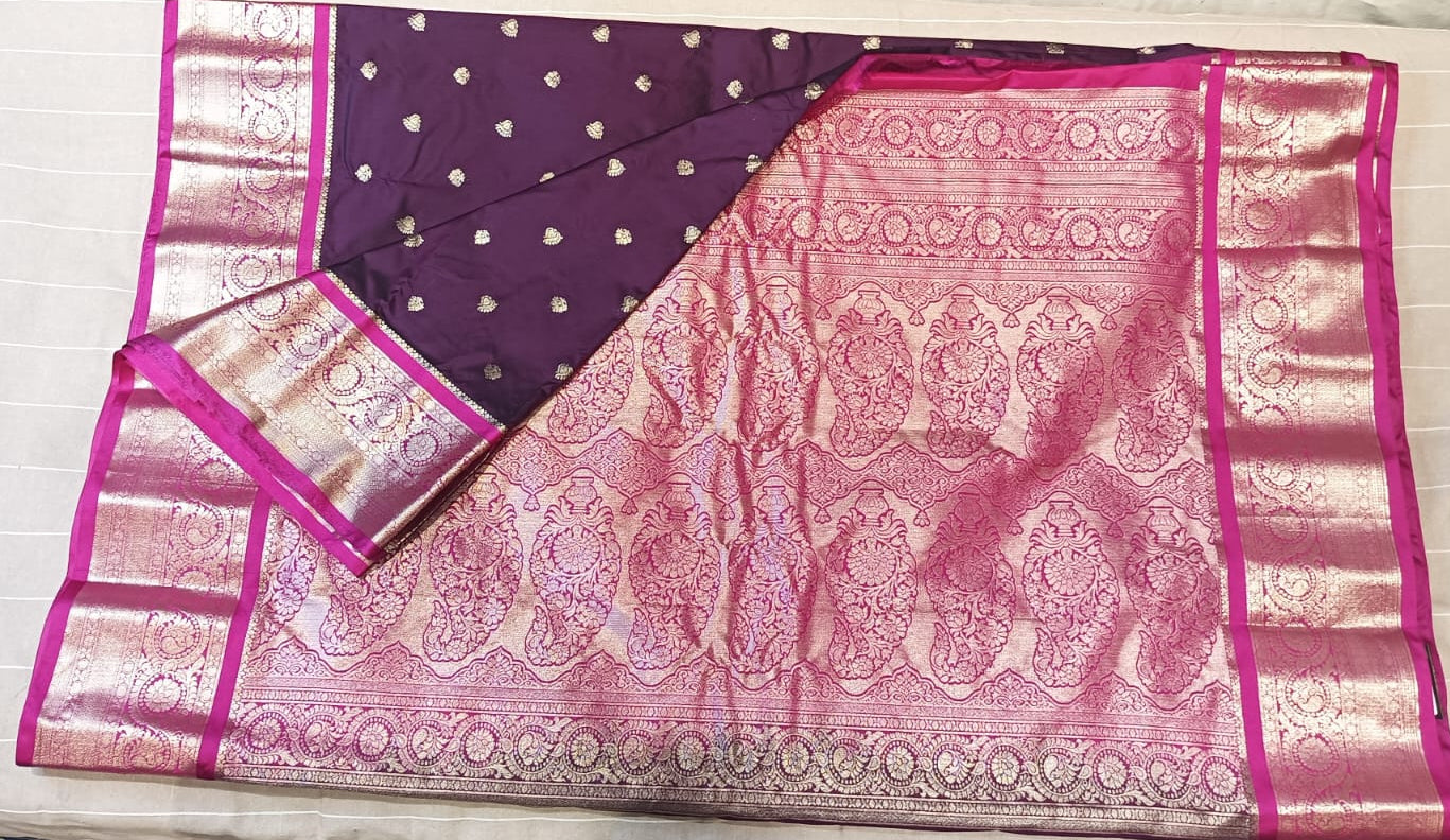 Pure Gadwal Seco Big Border Saree –  Rich purple
