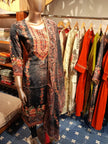 Crepe silk Black with floral print mirror work